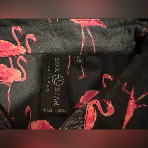 Soul Star England Flamingo Print Button Down Casual Short Sleeve Shirt - Picture 5 of 9
